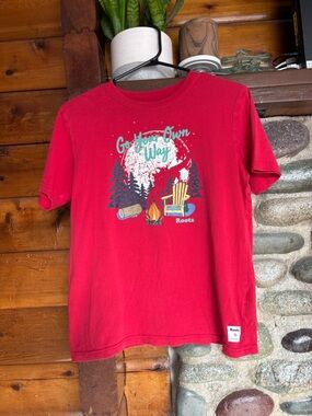 Roots Kids "Go Your Own Way" Camping 100% Cotton T-Shirt Size XXL 13-14 years